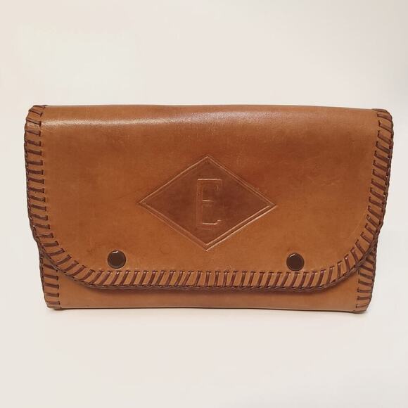 Leather Bag Case Pouch Book Holder Small Pencilcase Artist Brown Embossed Bible​ - Picture 1 of 11